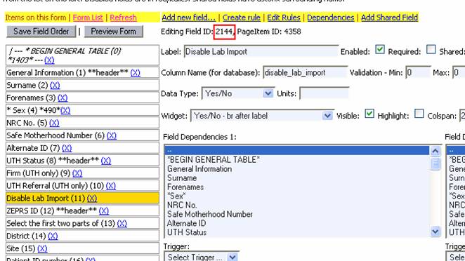 Edit field view: getting field id