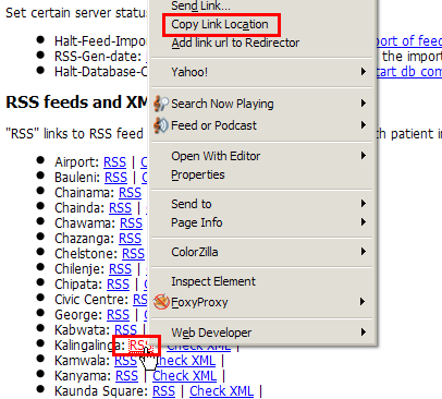 Context menu for copying RSS url