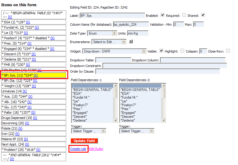 View of form edit page