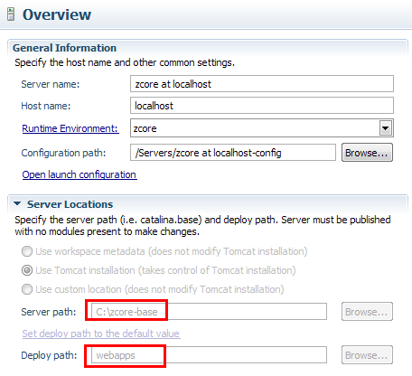 Eclipse server config