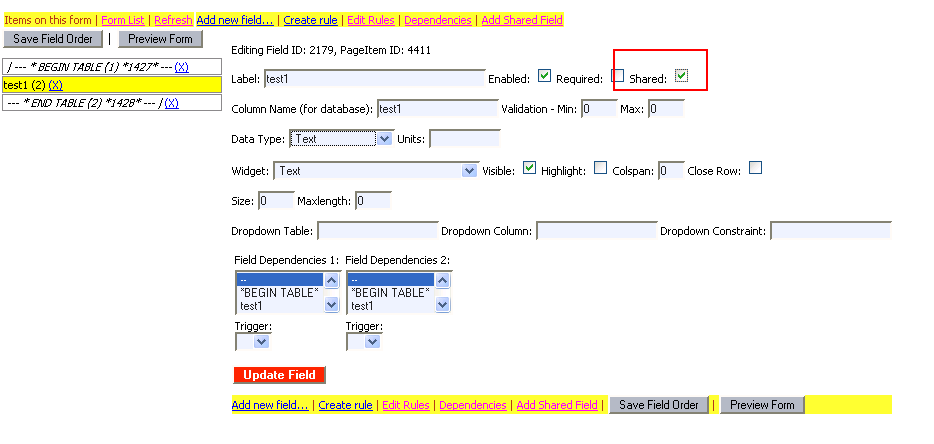 Enable shared field