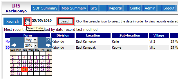 IRS Home page, showing Search by Date