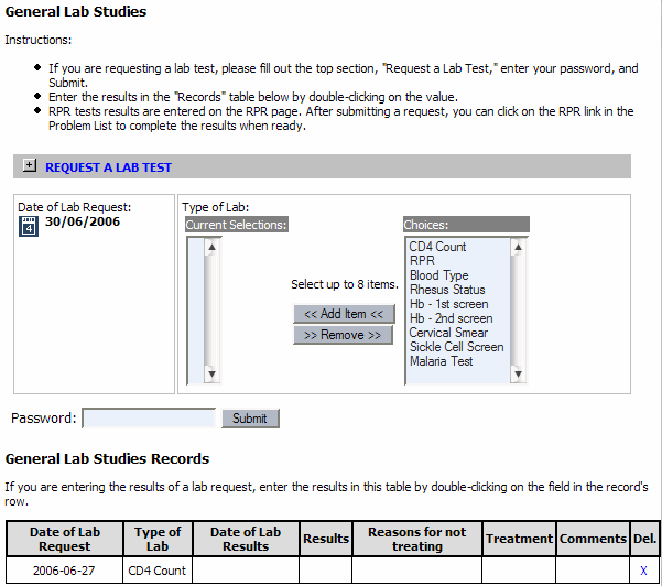 Lab form and results