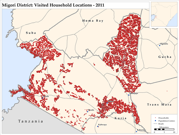 Map of Migori District: Visited Household Locations - 2011.