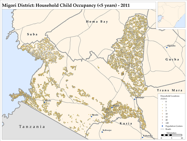 Map of Migori District: Household Child Child Occupancy (<5 years) - 2011.