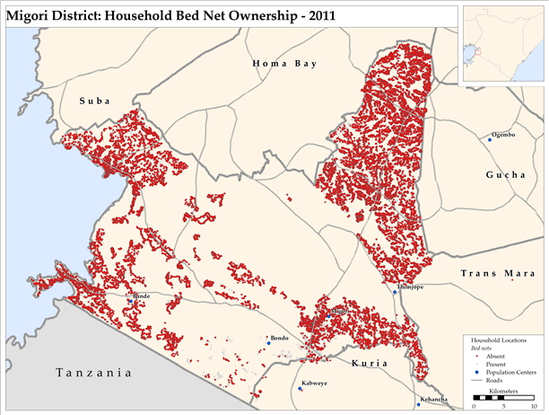 Map of Migori District: Household Bed Net Owndership - 2011.
