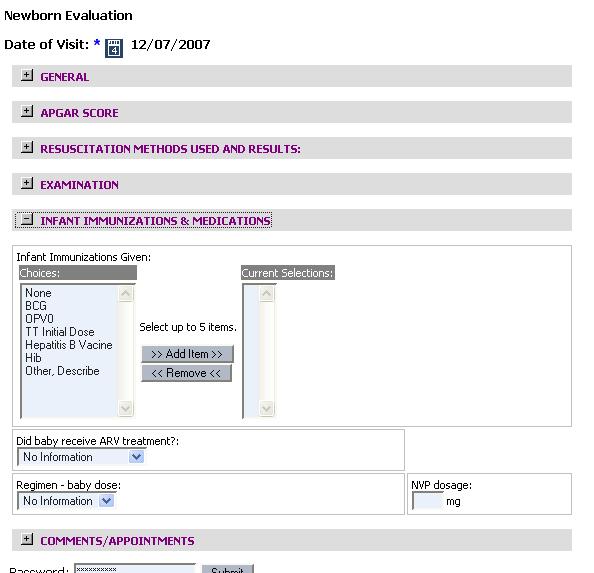 Newborn Eval. Immunization section
