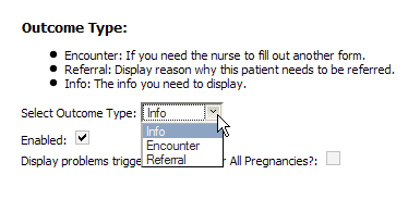 View of outcome type dropdown