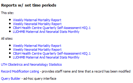 List of reports with set time periods