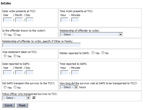 TIMS intake form.